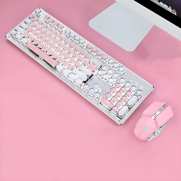 Retro Typewriter Wireless Keyboard and Mouse Set Pink White 1 | The PNK Stuff